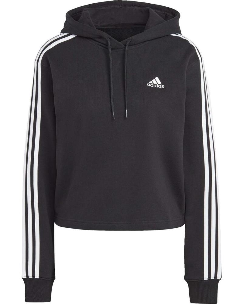 ADIDAS SUDADERA ADIDAS CON CAPUCHA 3 FRANJAS PARA MUJER NEGRO