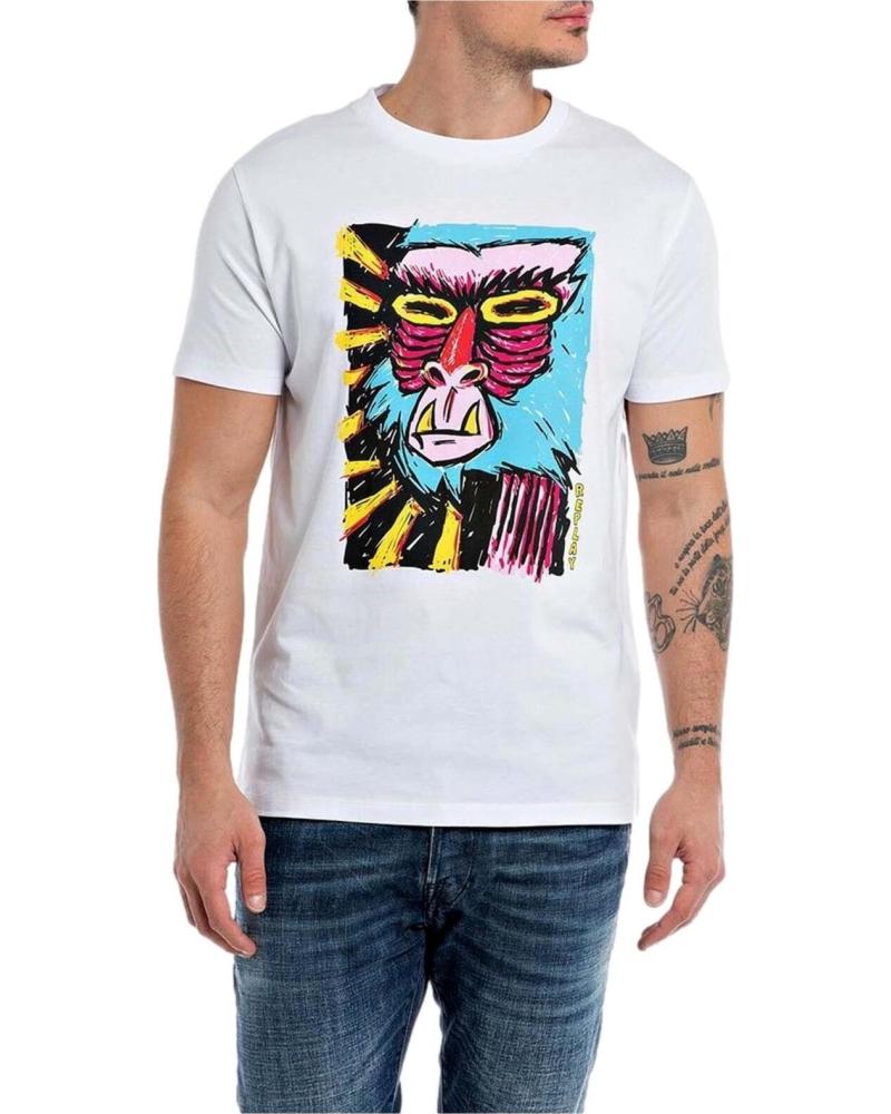 REPLAY CAMISETA REPLAY DE MANGA CORTA CON ESTAMPADO DE MONO PARA HOMBRE BLANCO