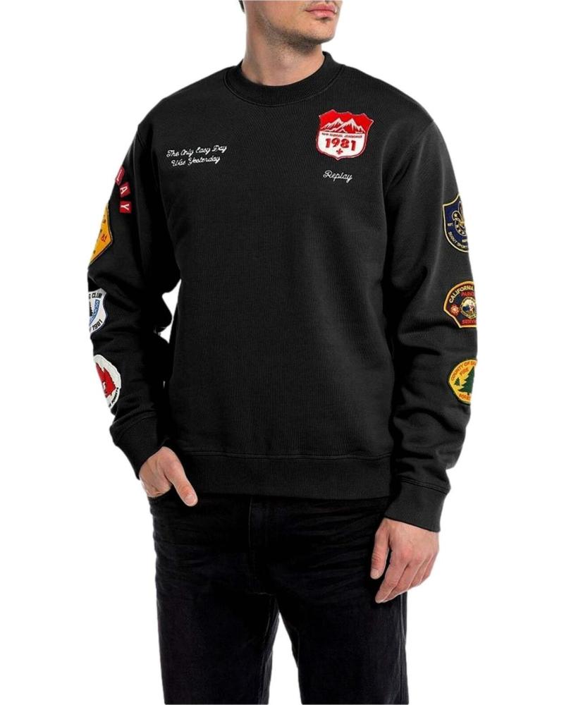 REPLAY SUDADERA REPLAY NEGRA CON PARCHES PARA HOMBRE NEGRO