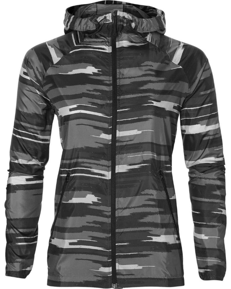 ASICS CHAQUETA TÉCNICA CON CAPUCHA ESTAMPADO ABSTRACTO GRIS