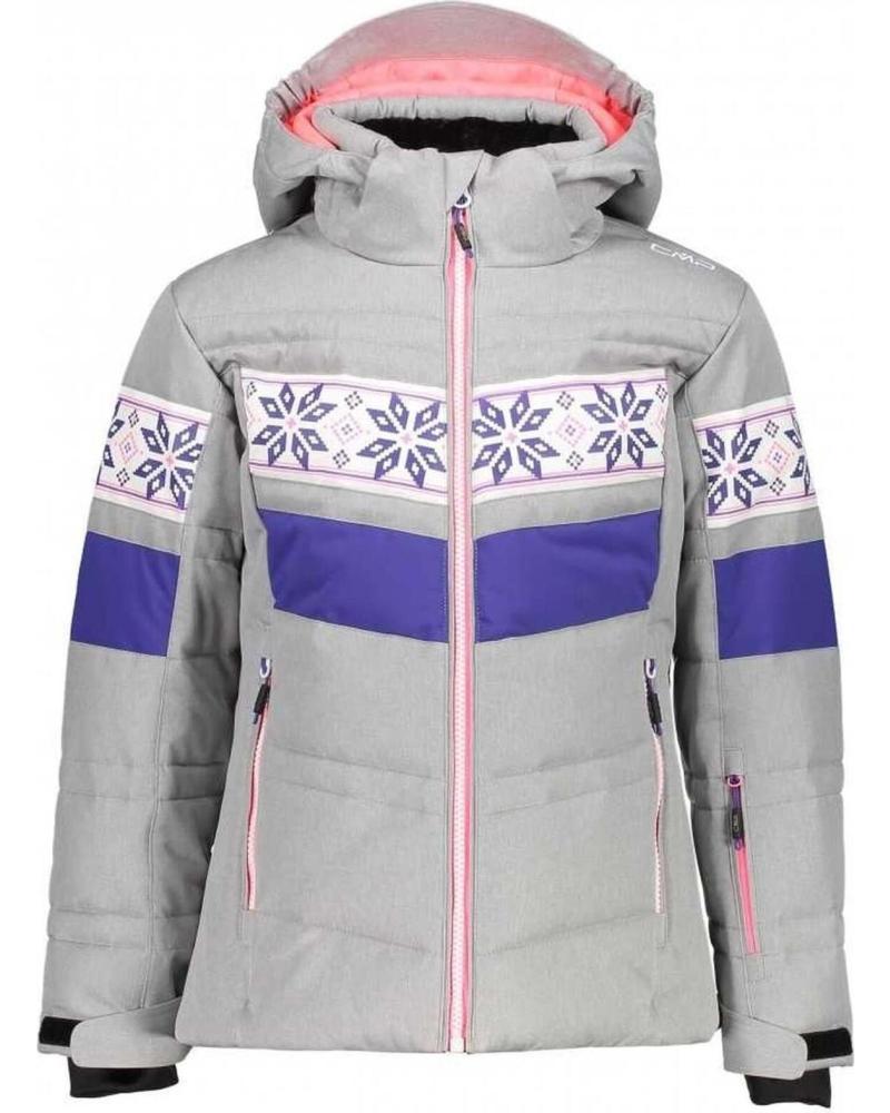 CMP CAMPAGNOLO CHAQUETA DE ESQUÍ TÉCNICA CON CAPUCHA Y ESTAMPADO GEOMÉTRICO GRIS