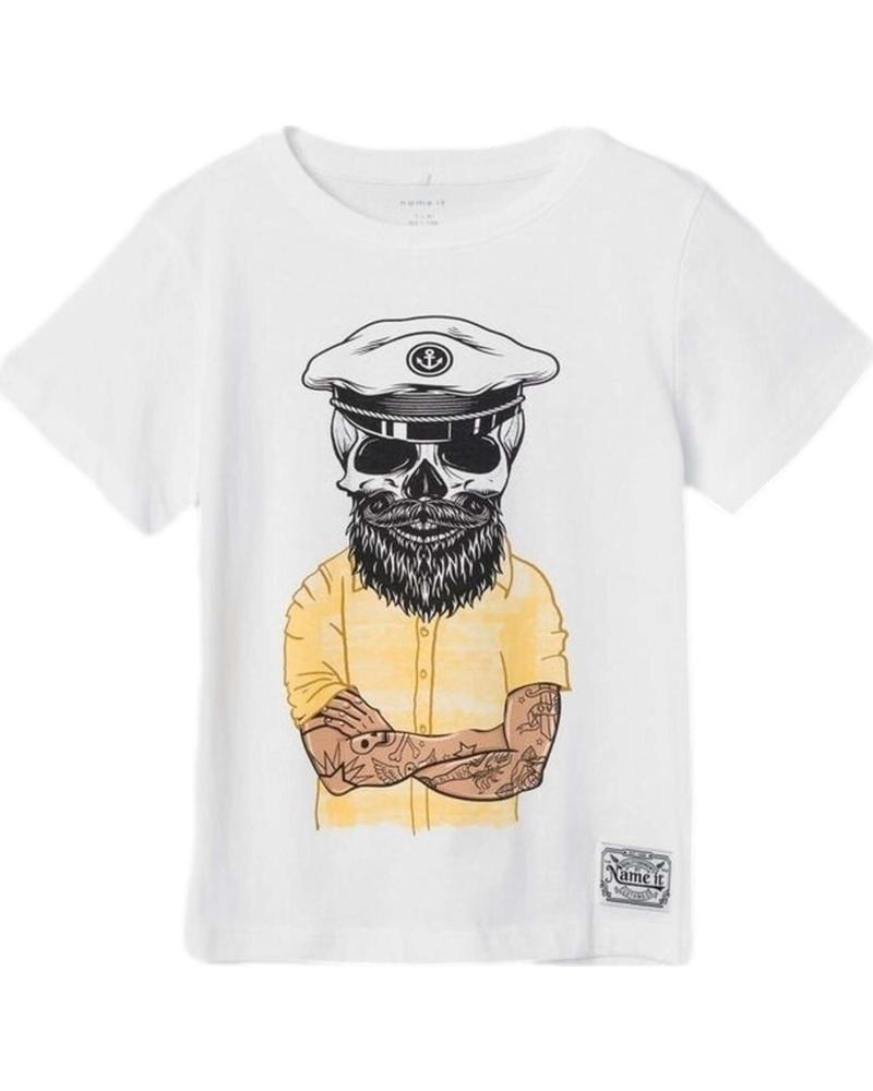 NAME IT CAMISETA DE MANGA CORTA UNISEX PARA NIÑOS CON ESTAMPADO DE CALAVERA BLANCO