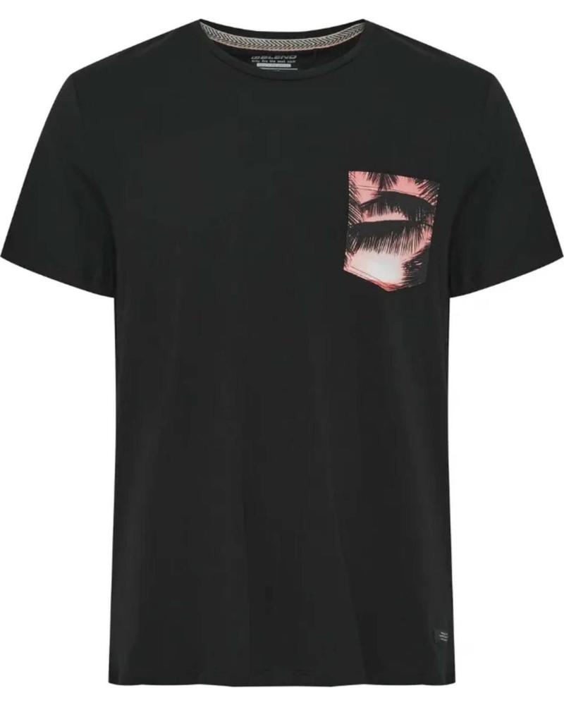 BLEND CAMISETA DE MANGA CORTA NEGRA CON ESTAMPADO EN BOLSILLO PARA HOMBRE NEGRO