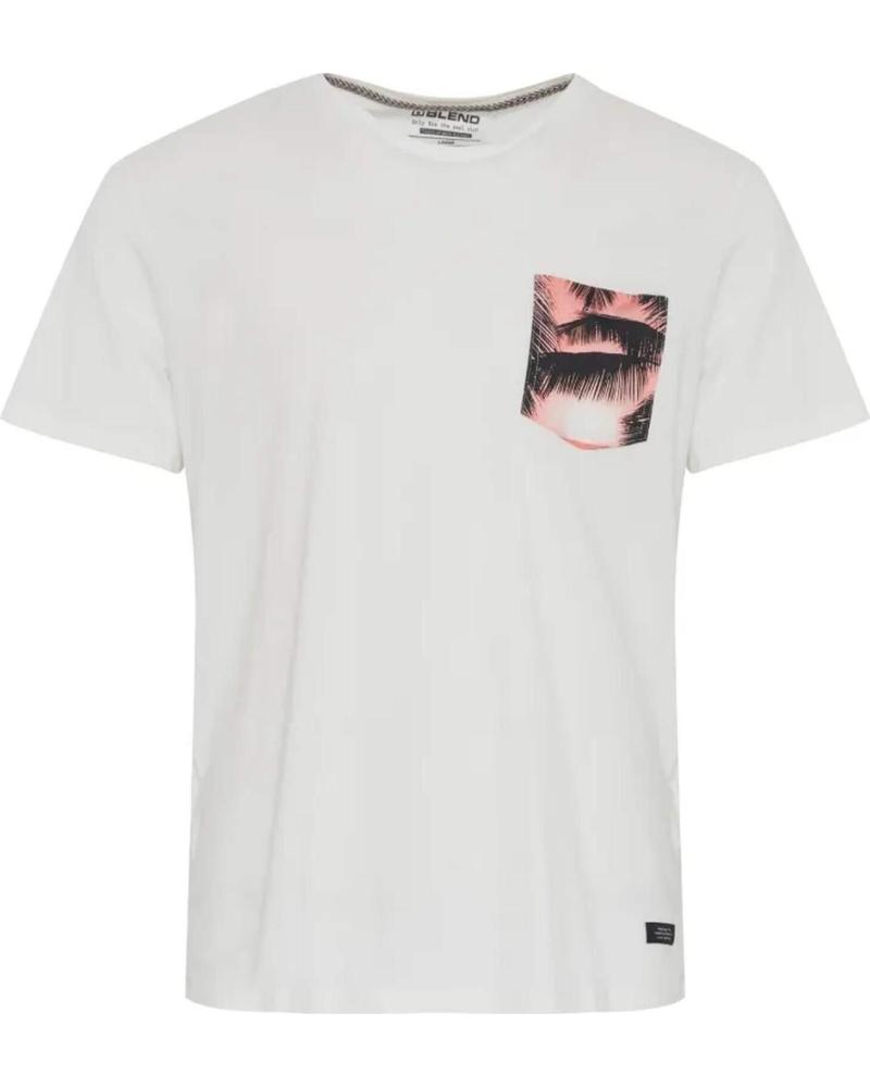 BLEND CAMISETA DE MANGA CORTA BLANCA CON BOLSILLO ESTAMPADO PARA HOMBRE BLANCO