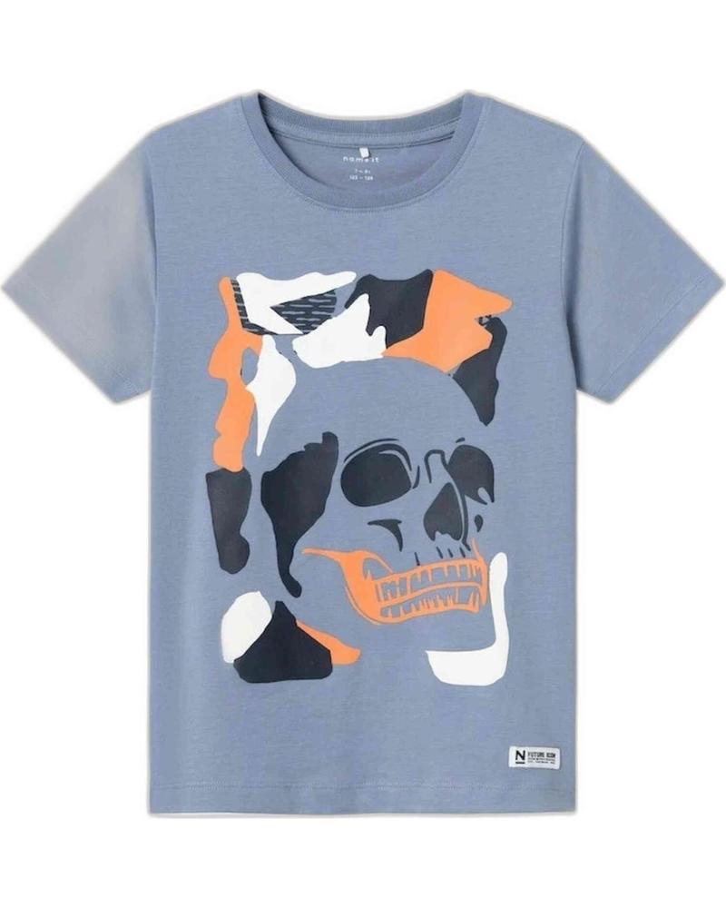 NAME IT CAMISETA DE MANGA CORTA UNISEX PARA NIÑO CON ESTAMPADO DE CALAVERA AZUL