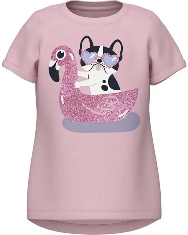 NAME IT CAMISETA DE MANGA CORTA PARA NIÑOS CON ESTAMPADO DE FLAMENCO Y BULLDOG FRANCÉS ROSA