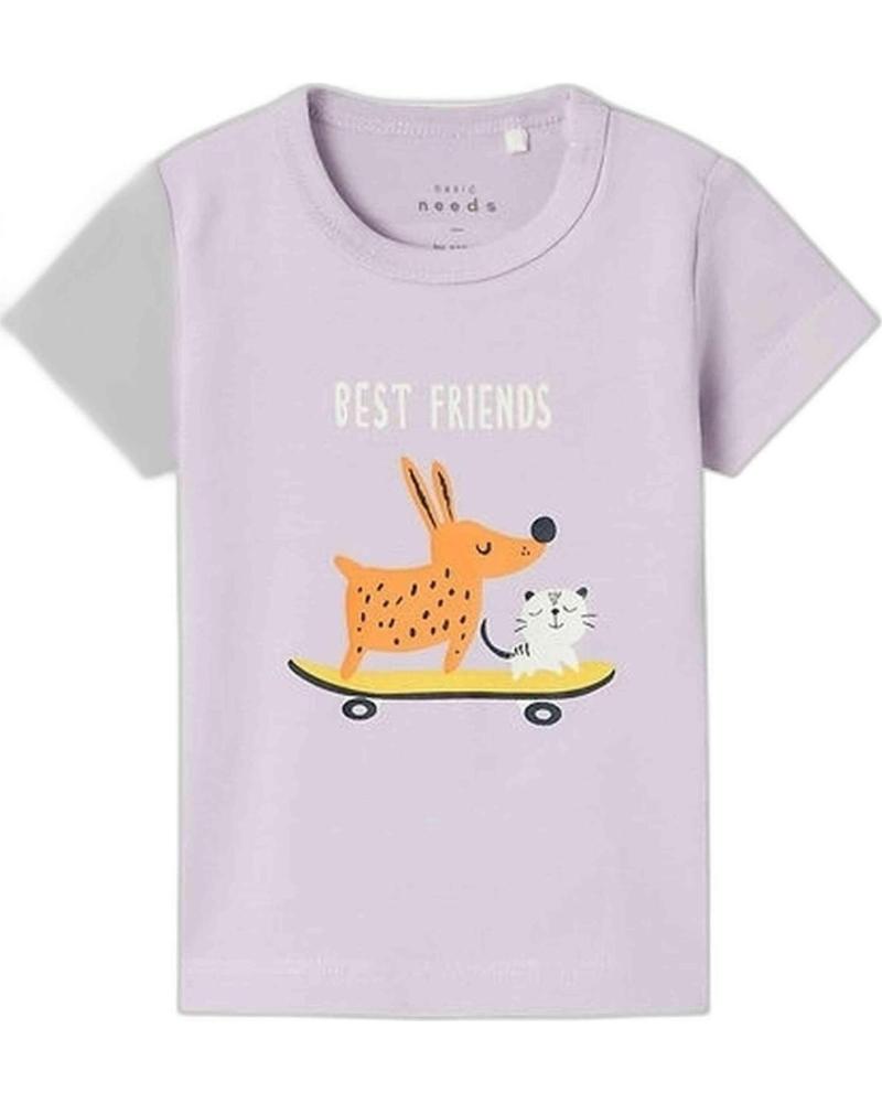 NAME IT CAMISETA DE MANGA CORTA UNISEX PARA NIÑOS CON ESTAMPADO DE PERRO Y GATO MORADO