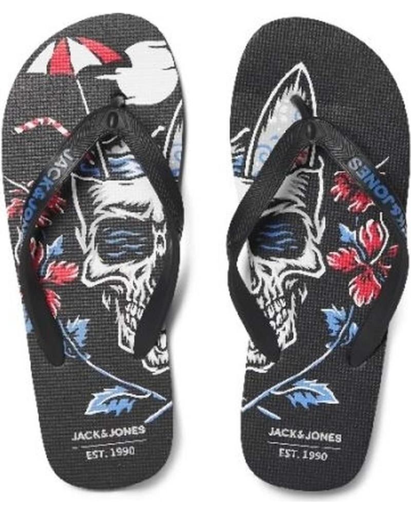 JACK AND JONES CHANCLAS JACK & JONES PARA NIÑOS - ESTAMPADO CALAVERA Y FLORES NEGRO