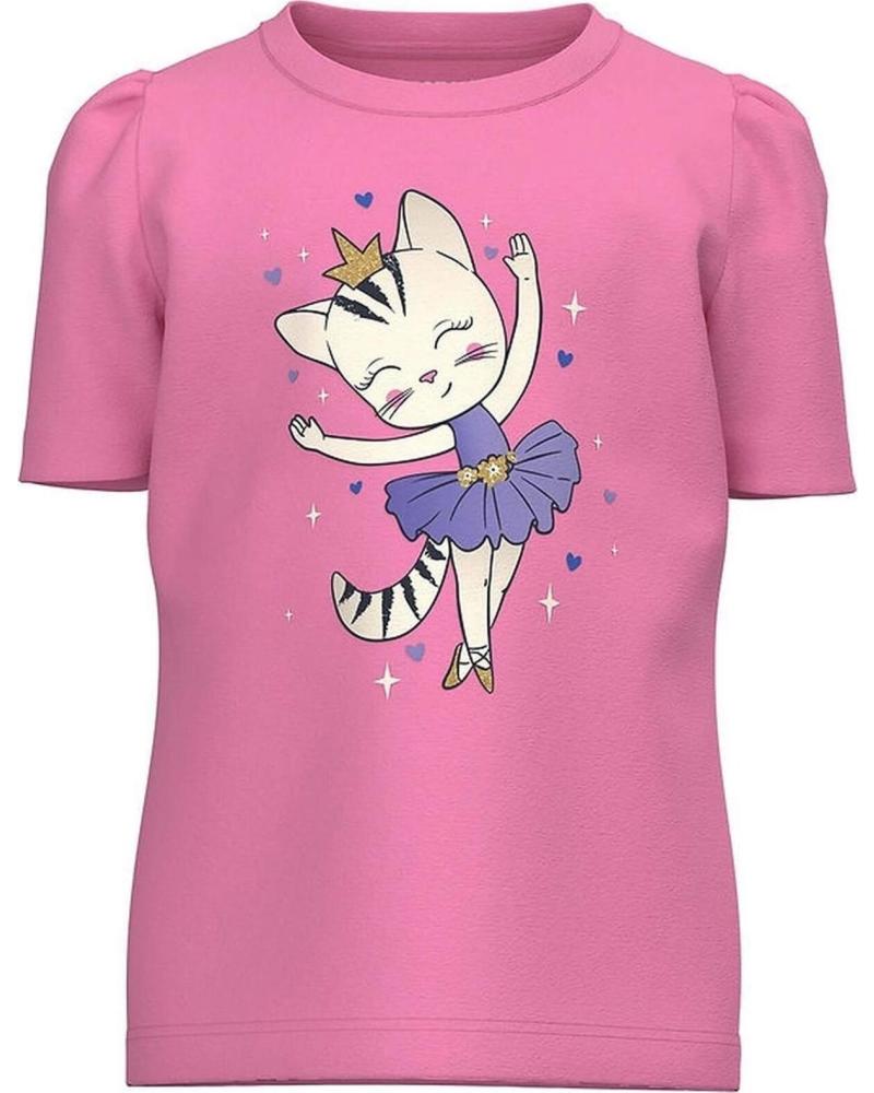 NAME IT CAMISETA DE MANGA CORTA UNISEX PARA NIÑA CON ESTAMPADO DE GATO BAILARINA ROSA