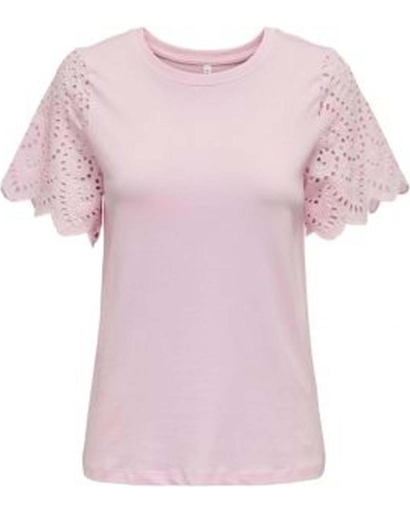 ONLY CAMISETA DE MANGA CORTA CON ENCAJE PARA MUJER ROSA