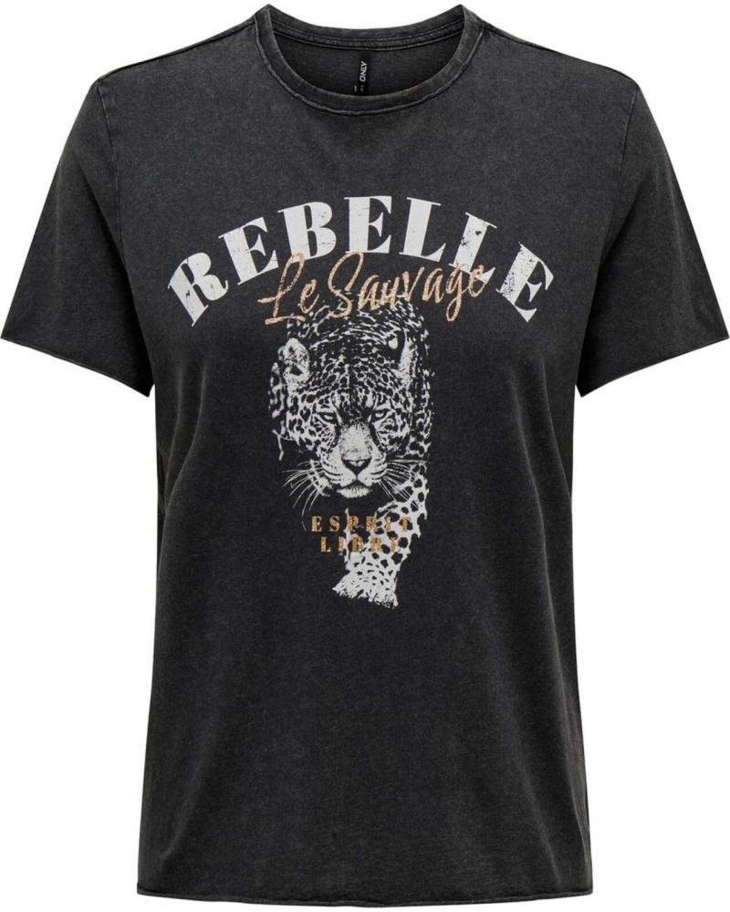 ONLY CAMISETA DE MANGA CORTA CON ESTAMPADO DE LEOPARDO Y TEXTO PARA MUJER NEGRO