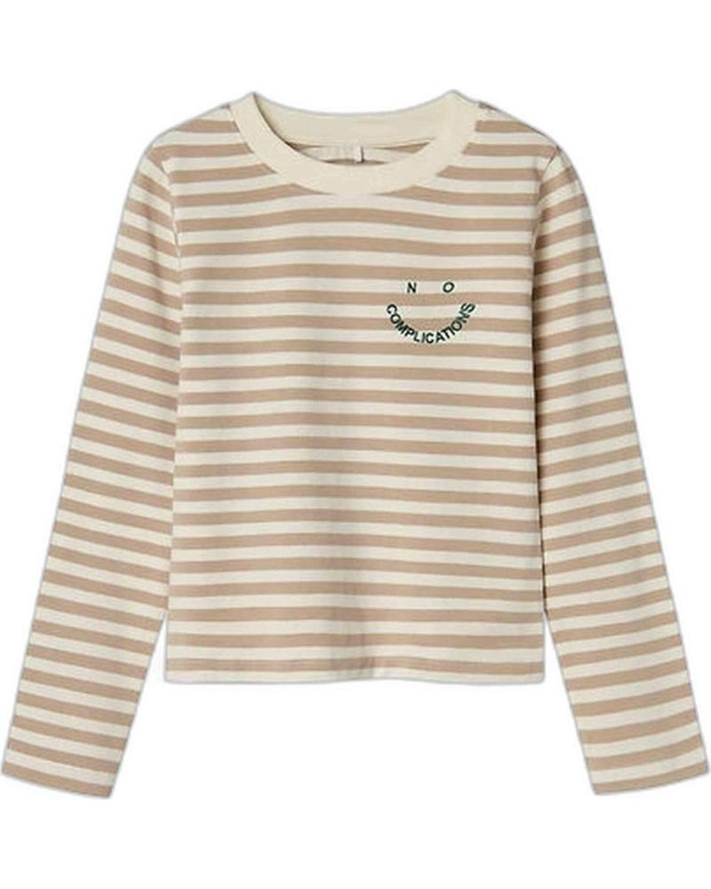 NAME IT CAMISETA DE MANGA LARGA UNISEX A RAYAS CON ESTAMPADO DE ´NO COMPLICATIONS´ BEIGE