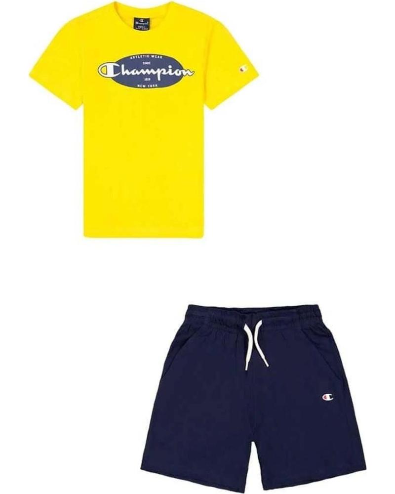 CHAMPION CONJUNTO CHAMPION DE CAMISETA Y SHORTS PARA NIÑOS UNISEX EN AMARILLO Y AZUL MARINO MULTICOLOR
