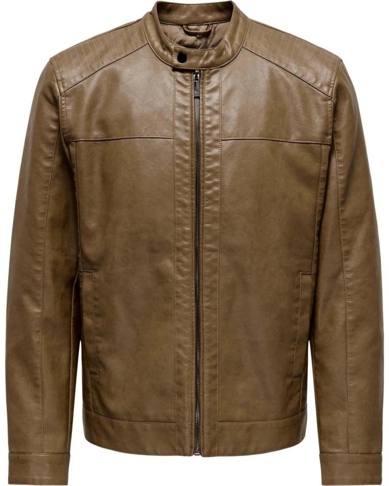 ONLY CHAQUETA DE CUERO MARRÓN PARA HOMBRE ONLY SONS MARRON
