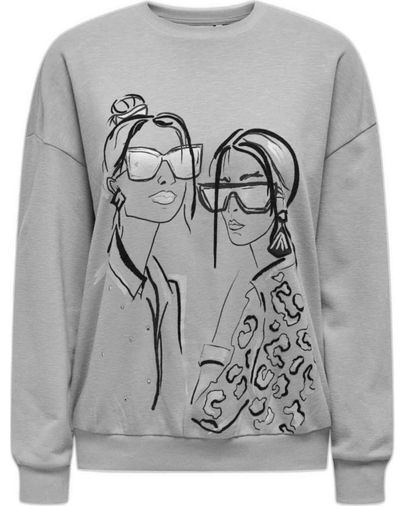 ONLY SUDADERA GRIS CON ESTAMPADO DE DOS MUJERES CON GAFAS GRIS