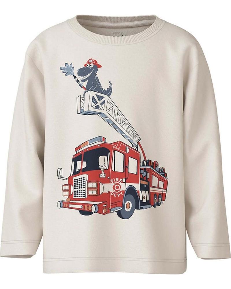 NAME IT CAMISETA DE MANGA LARGA CON ESTAMPADO DE CAMIÓN DE BOMBEROS PARA NIÑOS BLANCO