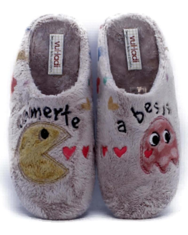 VUL-LADI ZAPATILLAS DE CASA CON ESTAMPADO DIVERTIDO Y FORRO SUAVE BEIGE