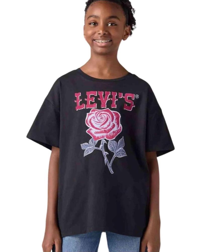 LEVIS CAMISETA LEVI´S DE MANGA CORTA CON ESTAMPADO DE ROSA PARA NIÑA NEGRO