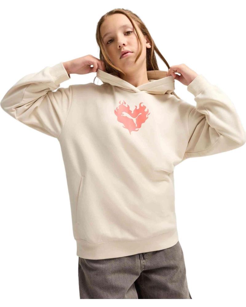 PUMA SUDADERA CON CAPUCHA Y GRÁFICO DE CORAZÓN PARA NIÑA BEIGE
