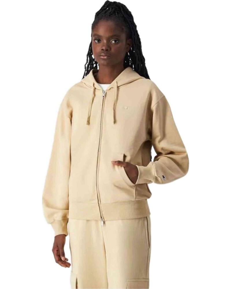 CHAMPION SUDADERA CON CAPUCHA CHAMPION ZIP PARA MUJER, COLOR BEIGE BEIGE