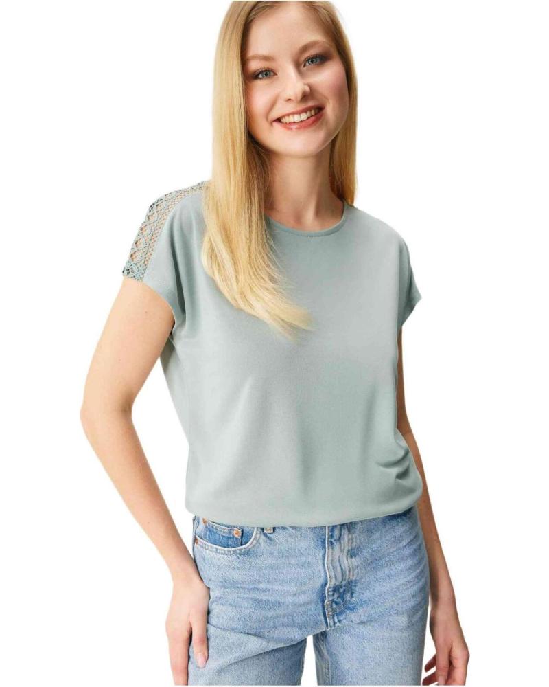 ONLY CAMISETA DE MANGA CORTA DE ENCAJE PARA MUJER ONLY VERDE