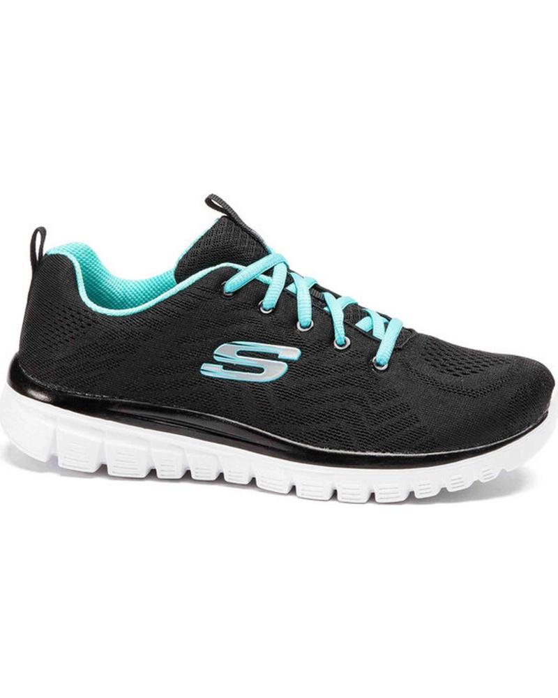 SKECHERS ZAPATILLAS DEPORTIVAS MESH CON DETALLES EN CONTRASTE BLACK MESH- TURQUOISE TRIM