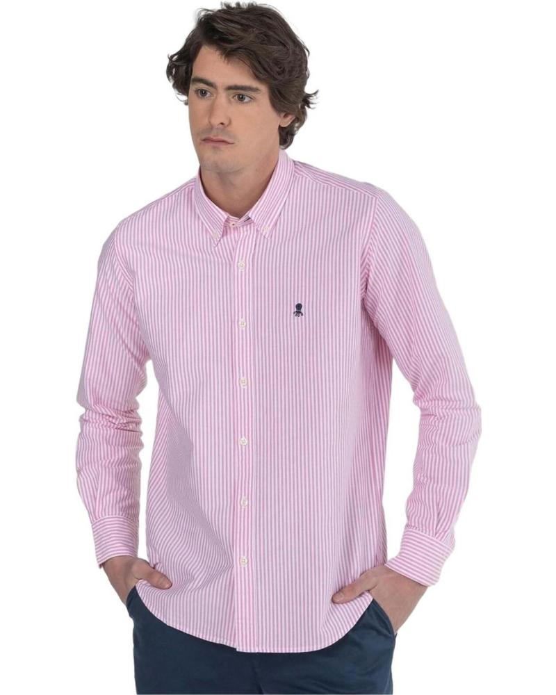 EL PULPO CAMISA DE RAYAS FINAS DE ALGODÓN PARA HOMBRE EL PULPO ROSA