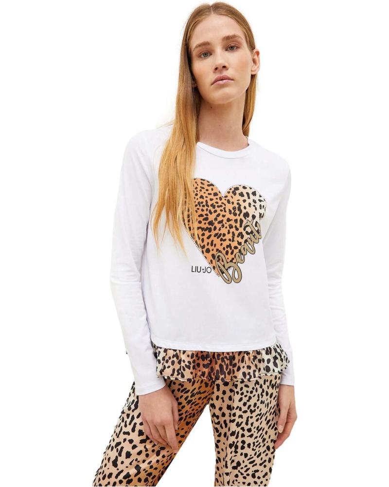 LIU JO CAMISETA DE MANGA LARGA BLANCA CON CORAZÓN DE LEOPARDO PARA MUJER LIU JO BLANCO