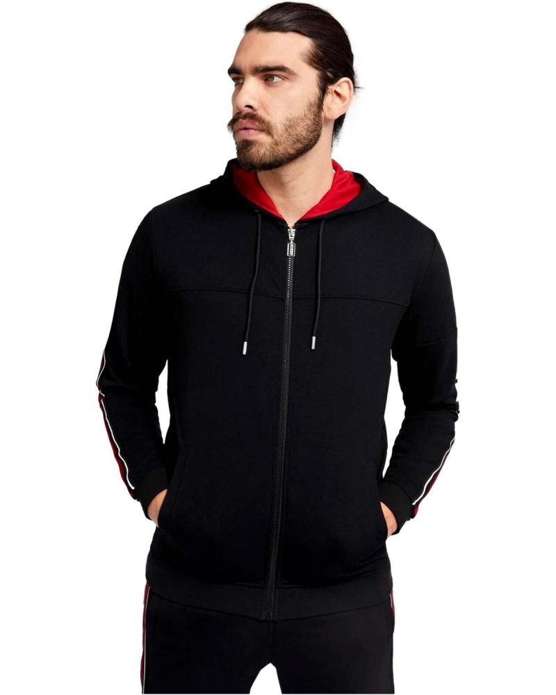 GUESS SUDADERA CON CAPUCHA GUESS PARA HOMBRE CON CREMALLERA COMPLETA Y LOGO EN CONTRASTE NEGRO