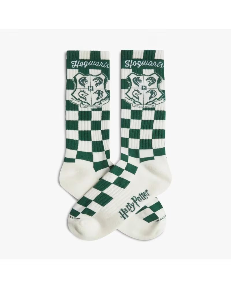 Calcetines Athletic Jimmy Lion Harry Potter Hogwarts Crest Cuadros Verde Blanco