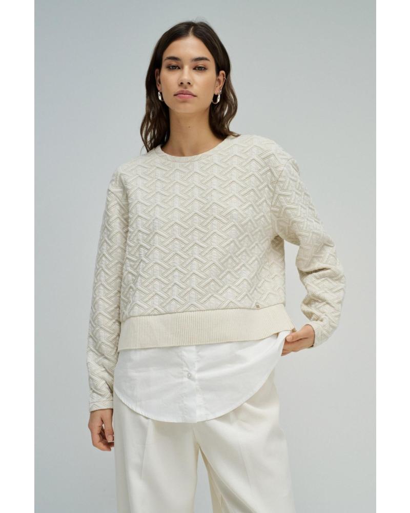 SALSA SUDADERA DE PUNTO CON DETALLE DE CAMISA 21011153 BLANCO