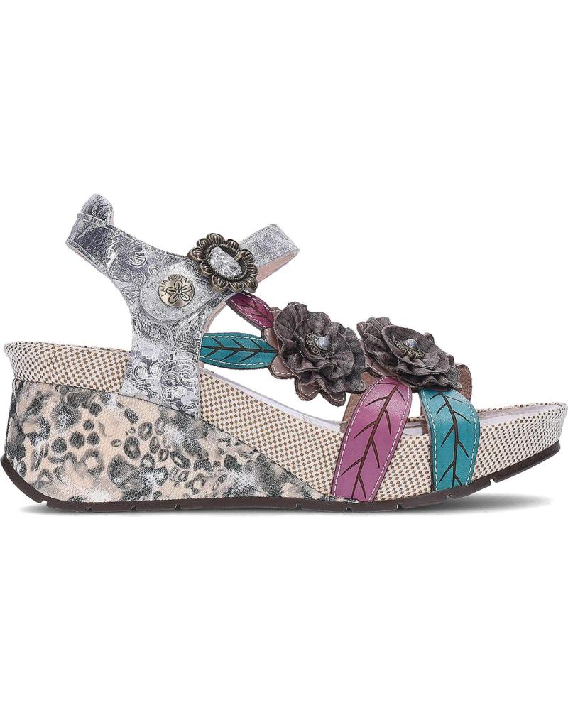 LAURA VITA SANDALIAS LAURA VITA BARRY 41 CON PLATAFORMA Y DETALLES FLORALES GRIS