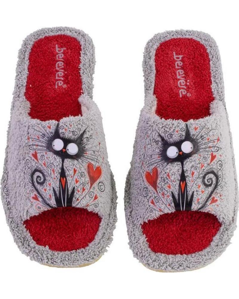 BEREVERE ZAPATILLAS DE CASA BEREVERE 6011 CON ESTAMPADO DE GATO GRIS Y ROJO