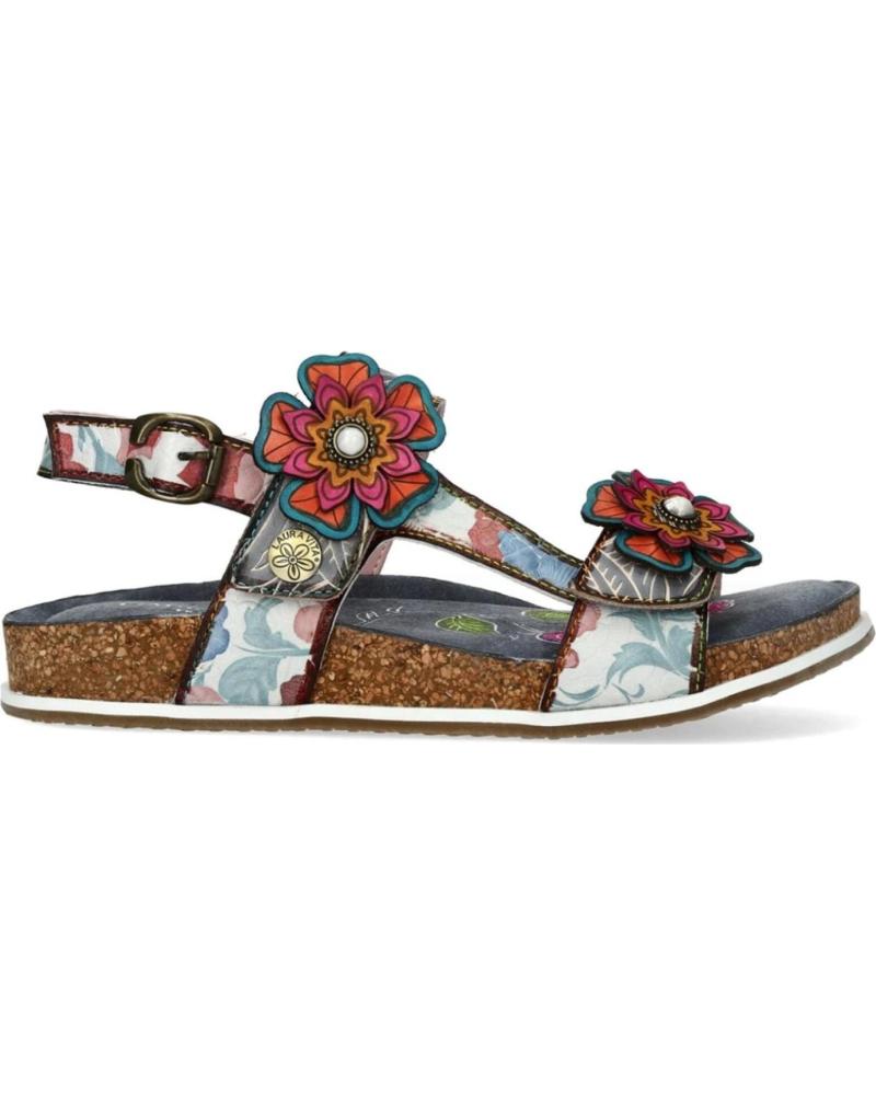 LAURA VITA SANDALIA BRCYANO-38 CON FLORES DECORATIVAS Y SUELA DE CORCHO GRIS