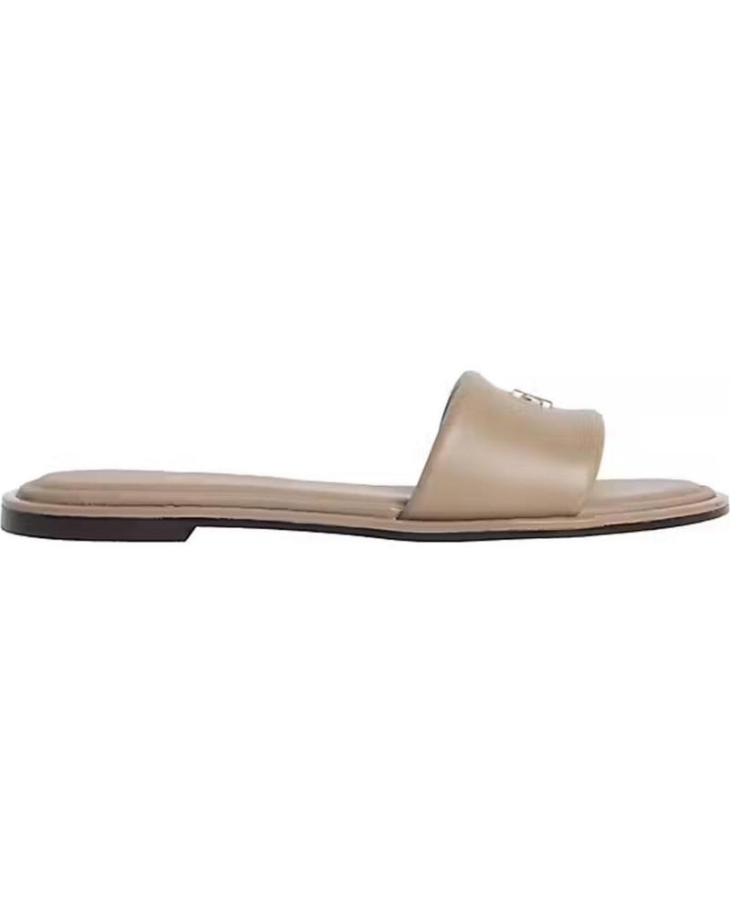 CALVIN KLEIN SANDALIAS PLANAS ROUND LOGO EN PIEL TAUPE