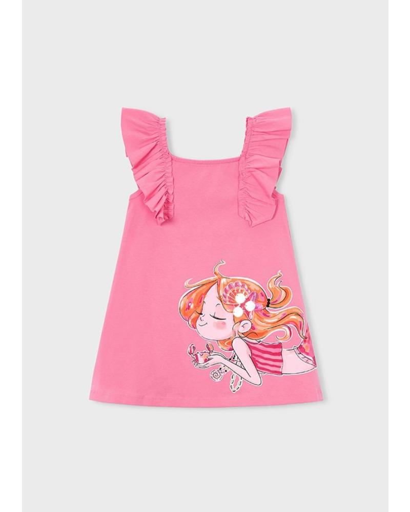 MAYORAL VESTIDO SIN MANGAS CON ESTAMPADO GRÁFICO Y VOLANTES ROSA