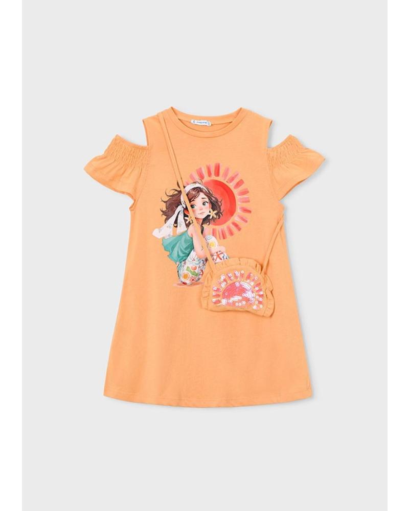 MAYORAL VESTIDO CON ESTAMPADO GRÁFICO Y HOMBROS AL DESCUBIERTO NARANJA