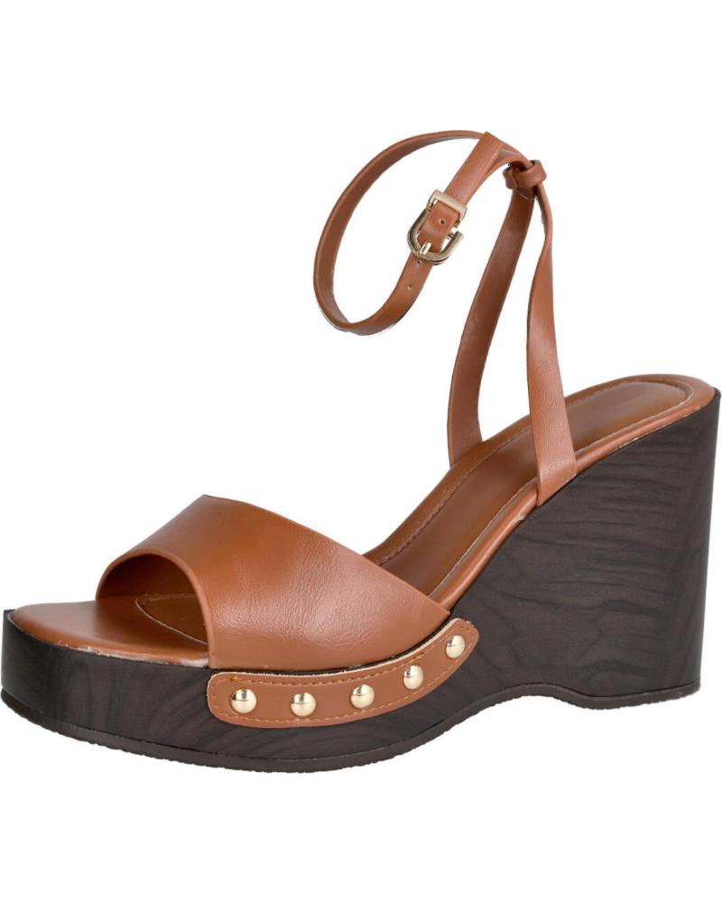 BUBBLE BOBBLE SANDALIAS DE CUÑA DM510 CON TACHUELAS Y CIERRE DE HEBILLA CAMEL