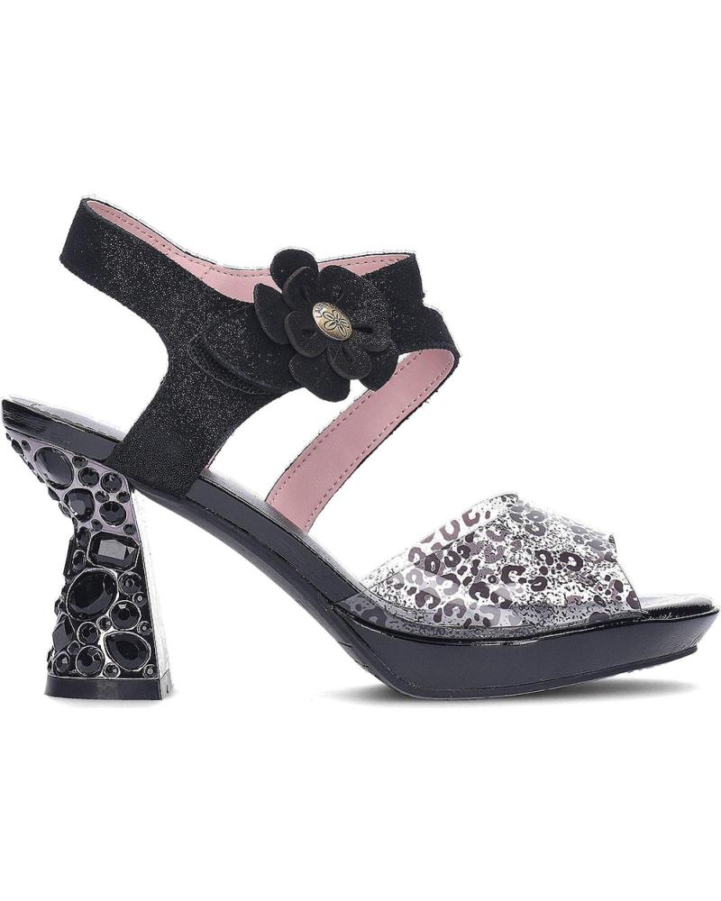 LAURA VITA SANDALIAS HICAO 23 CON TACÓN ESCULTÓRICO Y DETALLE FLORAL NEGRO
