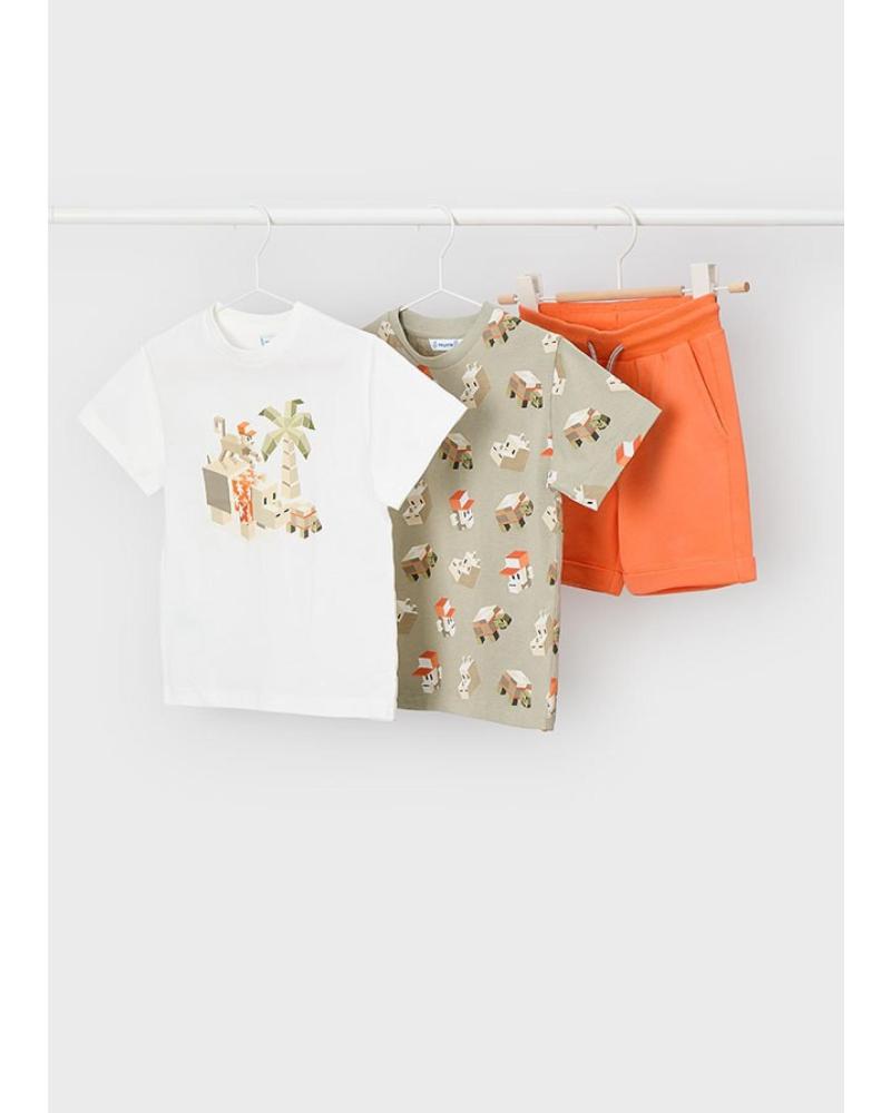 MAYORAL CONJUNTO 3 PIEZAS ESTAMPADO CON CAMISETA Y BERMUDA -----------