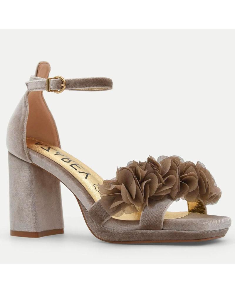 AZAREY AZAREY SANDALIA CON FLOR DE TERCIOPELO, TACÓN Y PLATAFORMA BEIGE