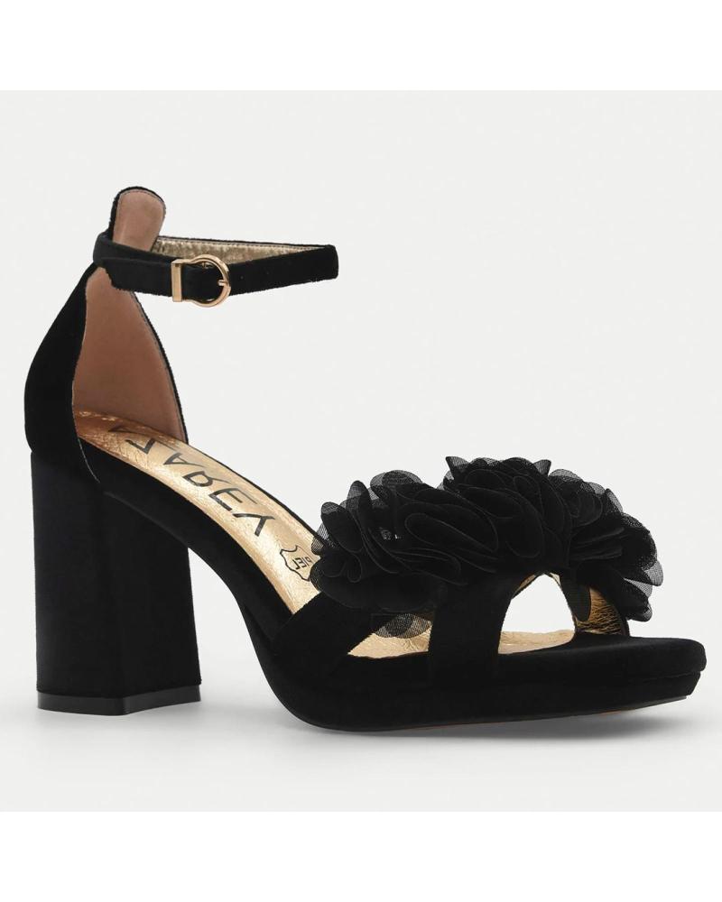 AZAREY AZAREY SANDALIA CON FLOR DE TERCIOPELO, TACÓN Y PLATAFORMA NEGRO