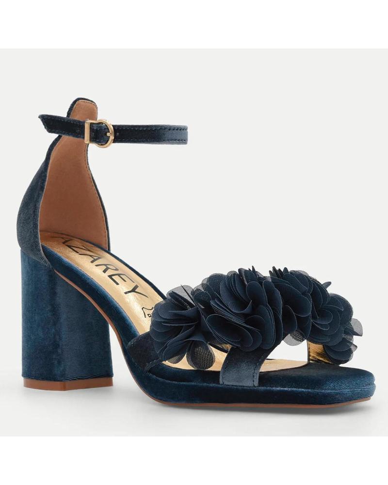 AZAREY SANDALIA AZAREY CON DETALLE FLORAL EN TERCIOPELO Y TACÓN AZUL