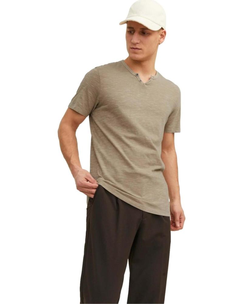 JACK AND JONES CAMISETA MANGA CORTA JACK & JONES CUELLO HENLEY MARRON