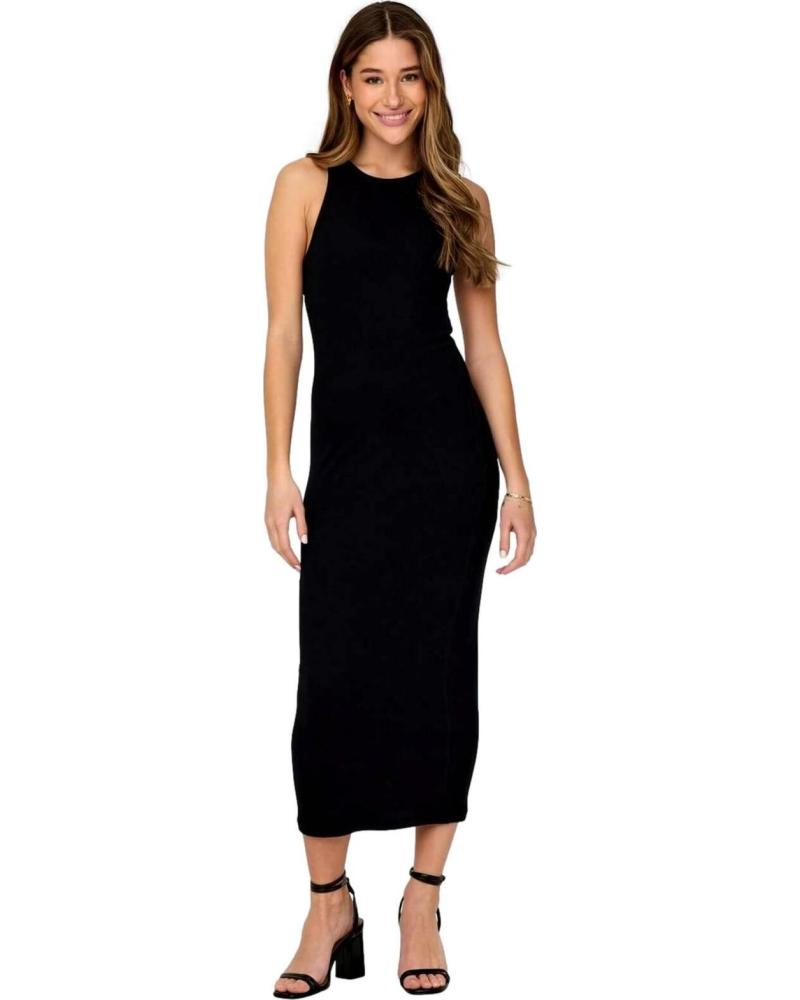 ONLY VESTIDO MIDI ENTALLADO DE PUNTO NEGRO