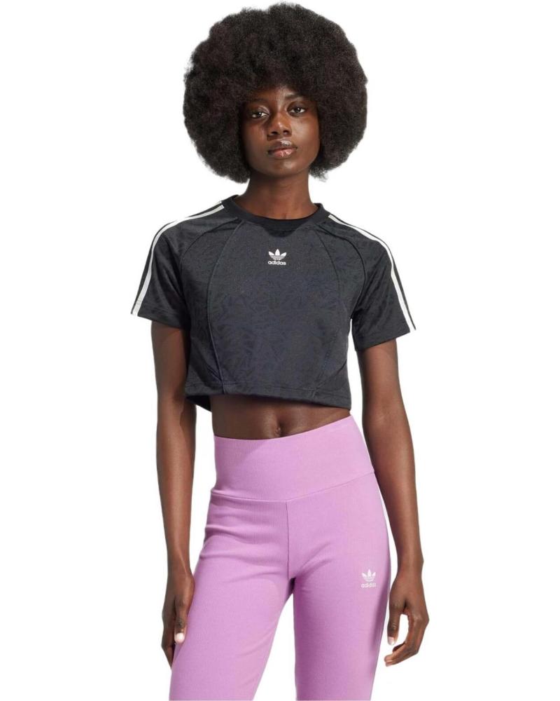ADIDAS CAMISETA CROP TOP MANGA CORTA CON BANDAS LATERALES NEGRO