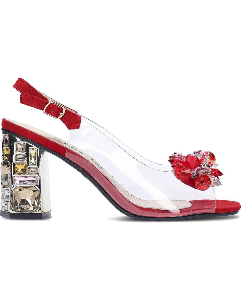 LAURA VITA SANDALIA MISSY 14 CON TACÓN ARTÍSTICO Y DETALLE FLORAL ROJO