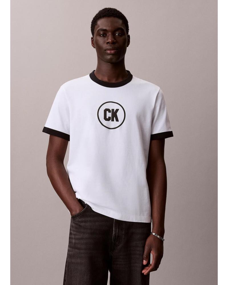 CALVIN KLEIN CAMISETA RINGER CON LOGO CIRCULAR BLANCO