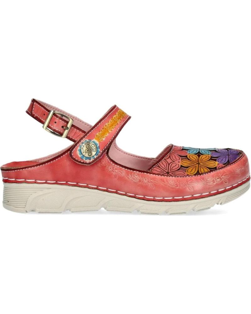 LAURA VITA DORRY-32, SANDALIA DE PIEL CON FLORES ARTESANALES ROJO