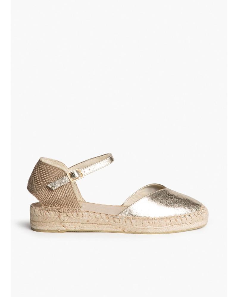 KESLEM SANDALIA ALPARGATA KESLEM METALIZADA CON CIERRE DE HEBILLA ORO